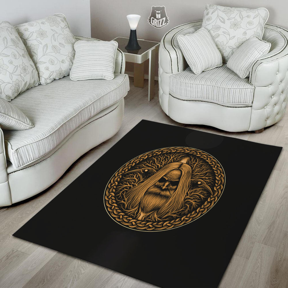 Odin Gold With Muninn And Huginn Print Floor Mat-grizzshop