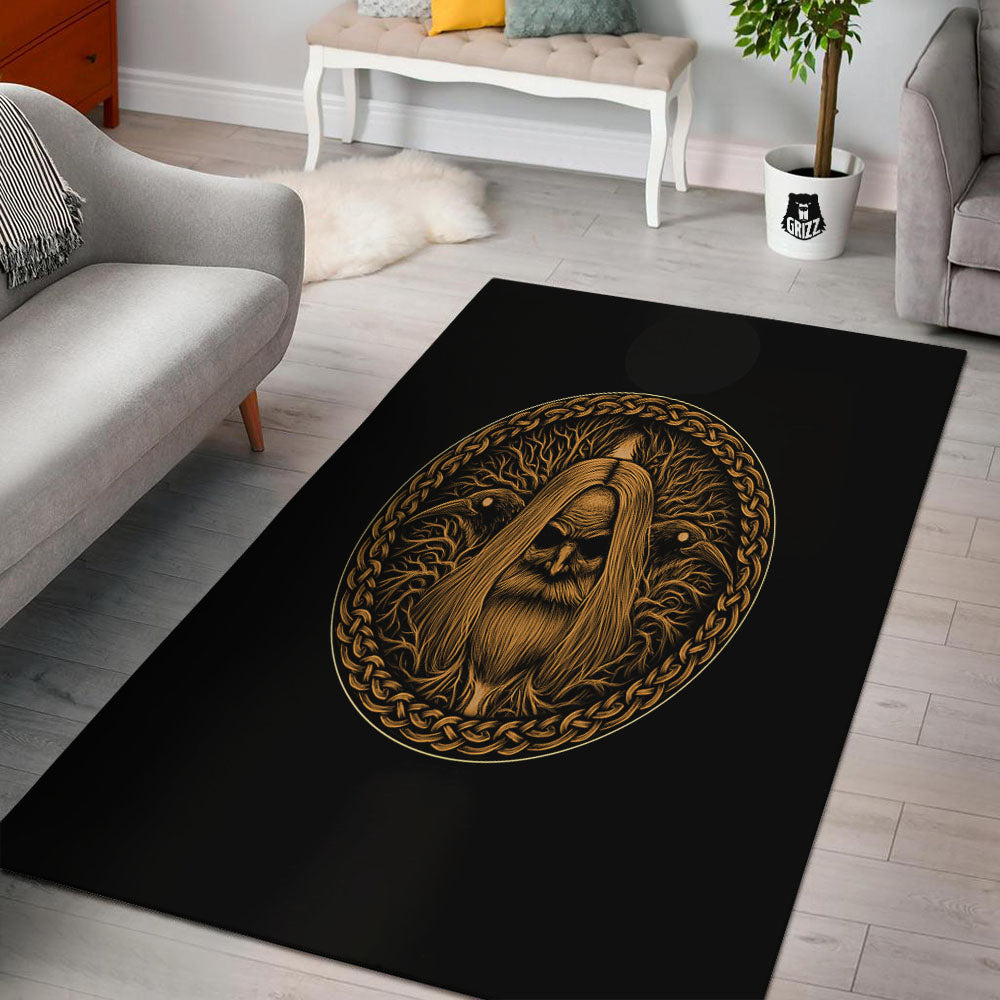 Odin Gold With Muninn And Huginn Print Floor Mat-grizzshop