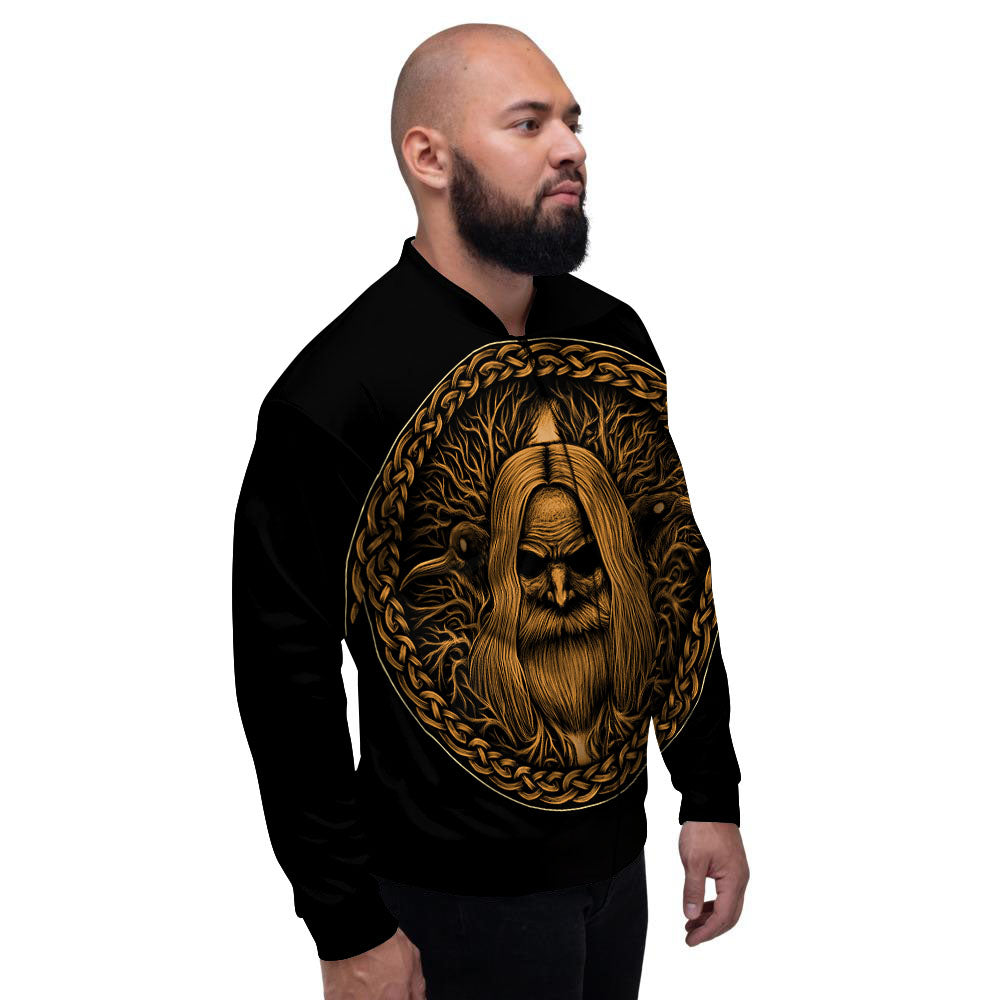 Odin Gold With Muninn And Huginn Print Men's Bomber Jacket-grizzshop