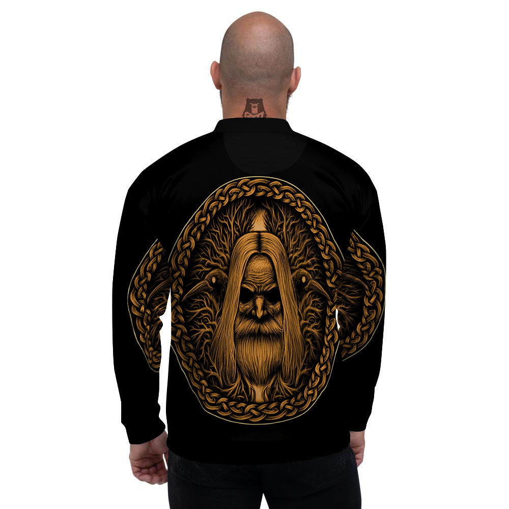 Odin Gold With Muninn And Huginn Print Men's Bomber Jacket-grizzshop