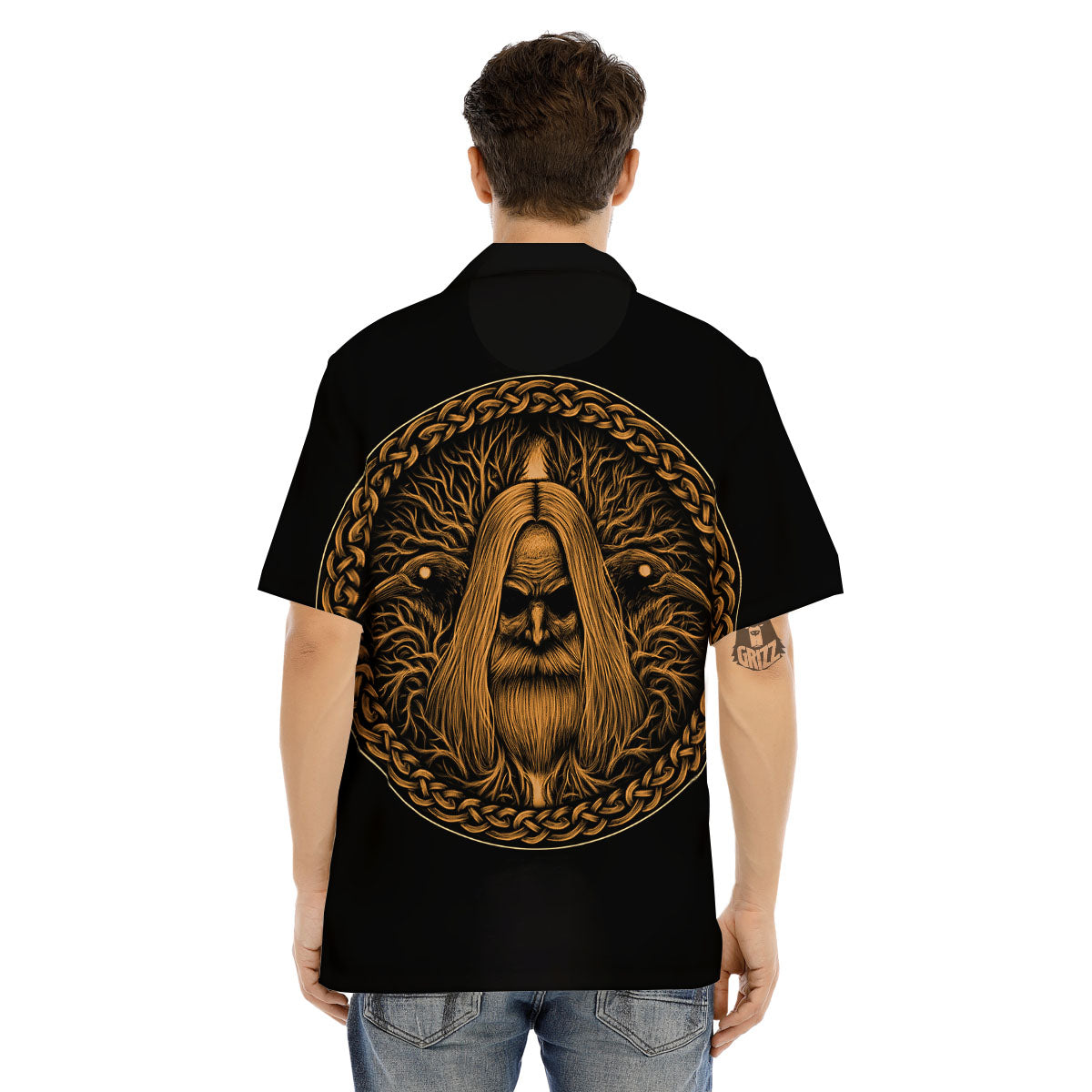Odin Gold With Muninn And Huginn Print Men's Hawaiian Shirt-grizzshop