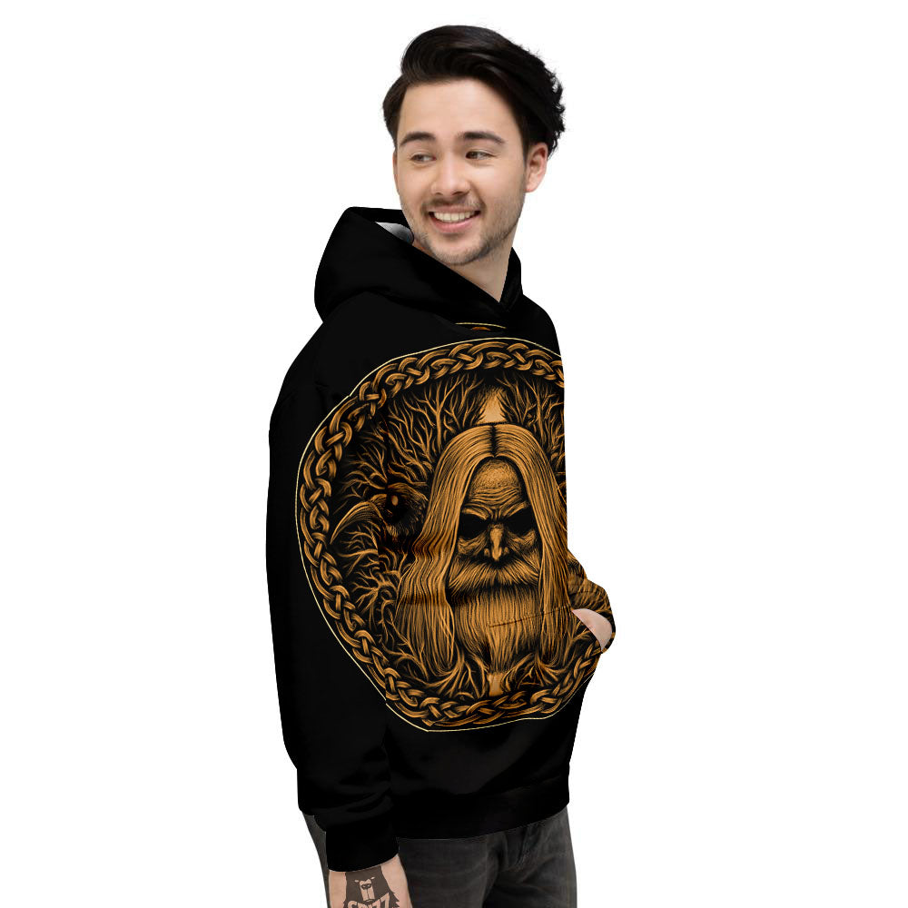 Odin Gold With Muninn And Huginn Print Men's Hoodie-grizzshop