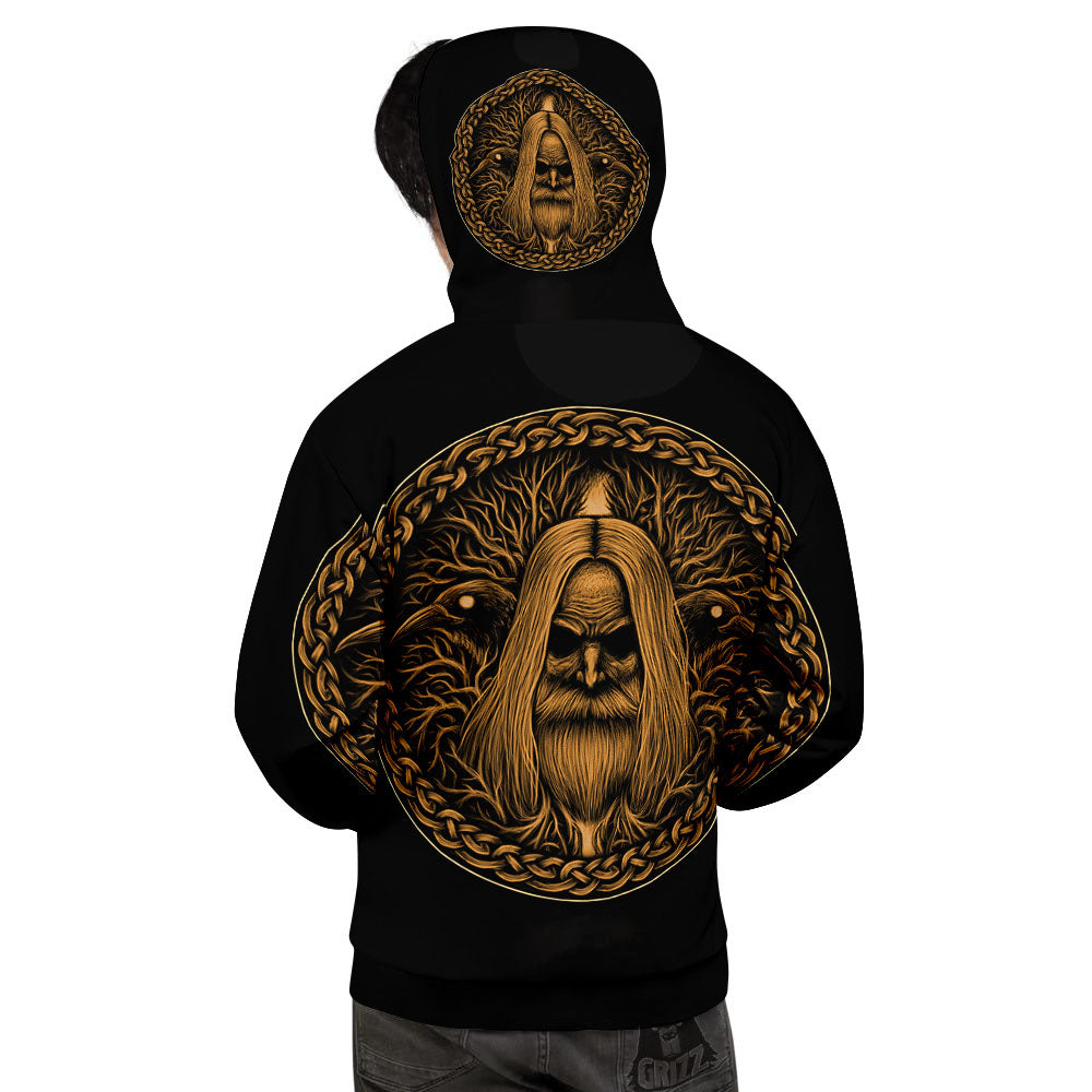 Odin Gold With Muninn And Huginn Print Men's Hoodie-grizzshop