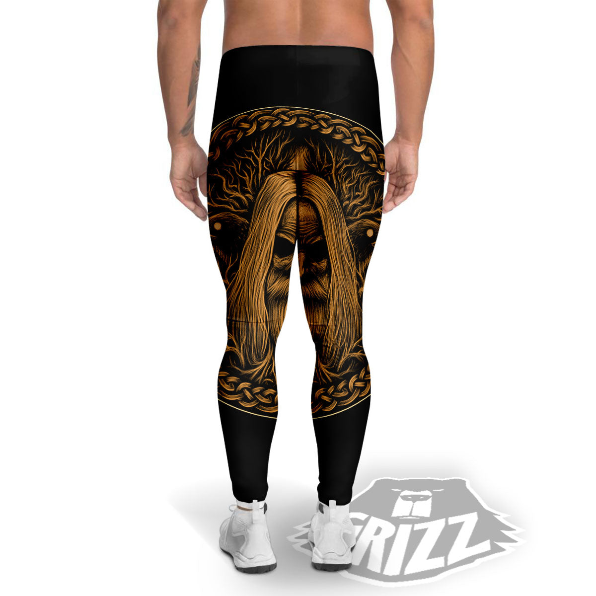 Odin Gold With Muninn And Huginn Print Men's Leggings-grizzshop