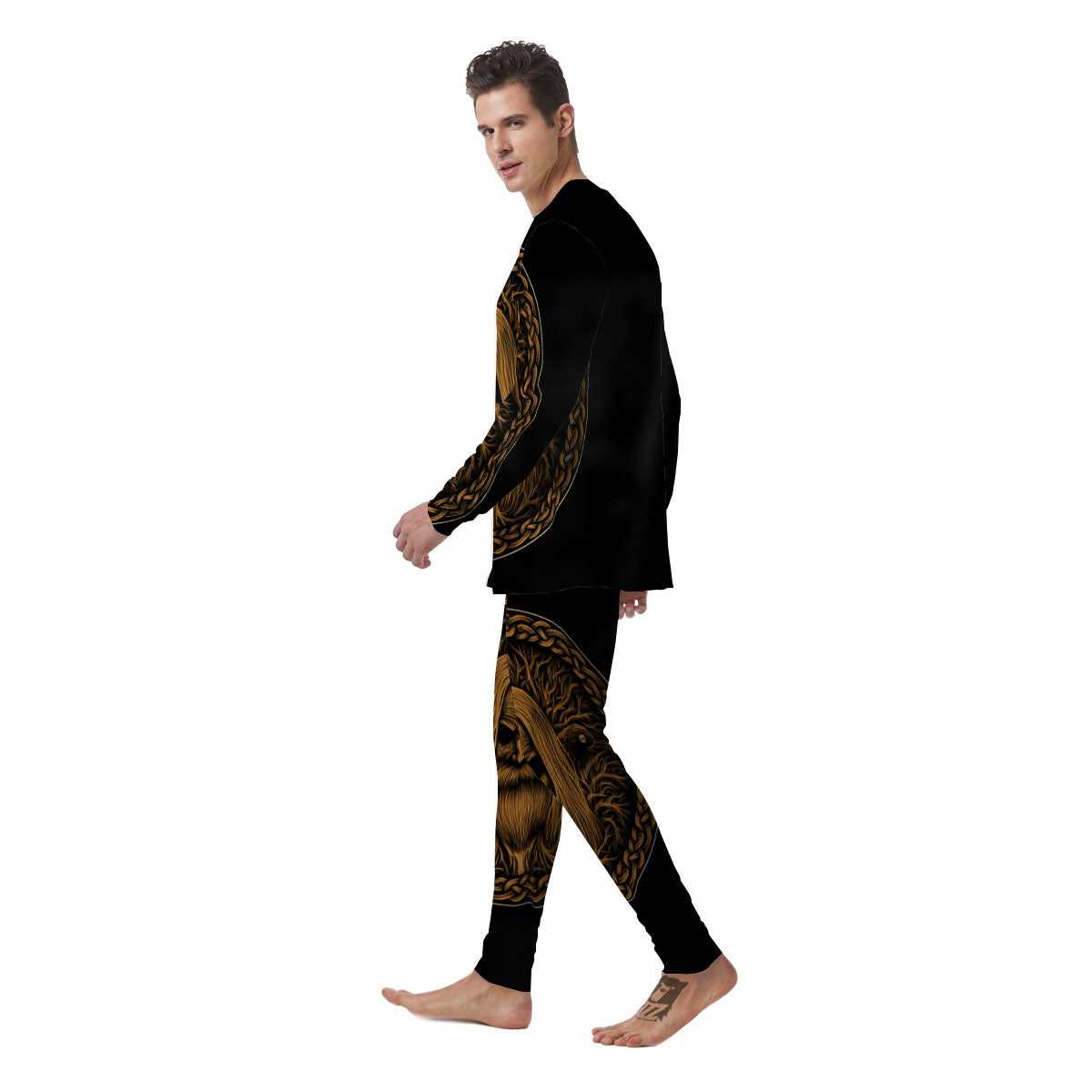 Odin Gold With Muninn And Huginn Print Men's Pajamas-grizzshop