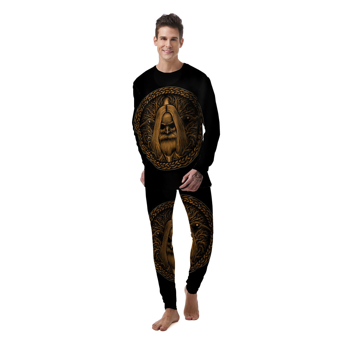 Odin Gold With Muninn And Huginn Print Men's Pajamas-grizzshop