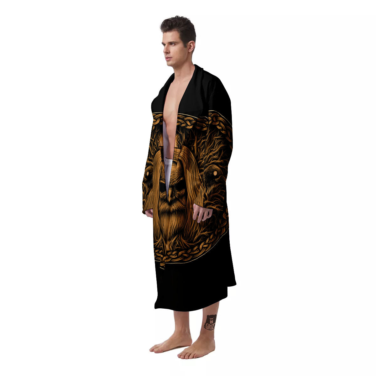 Odin Gold With Muninn And Huginn Print Men's Robe-grizzshop
