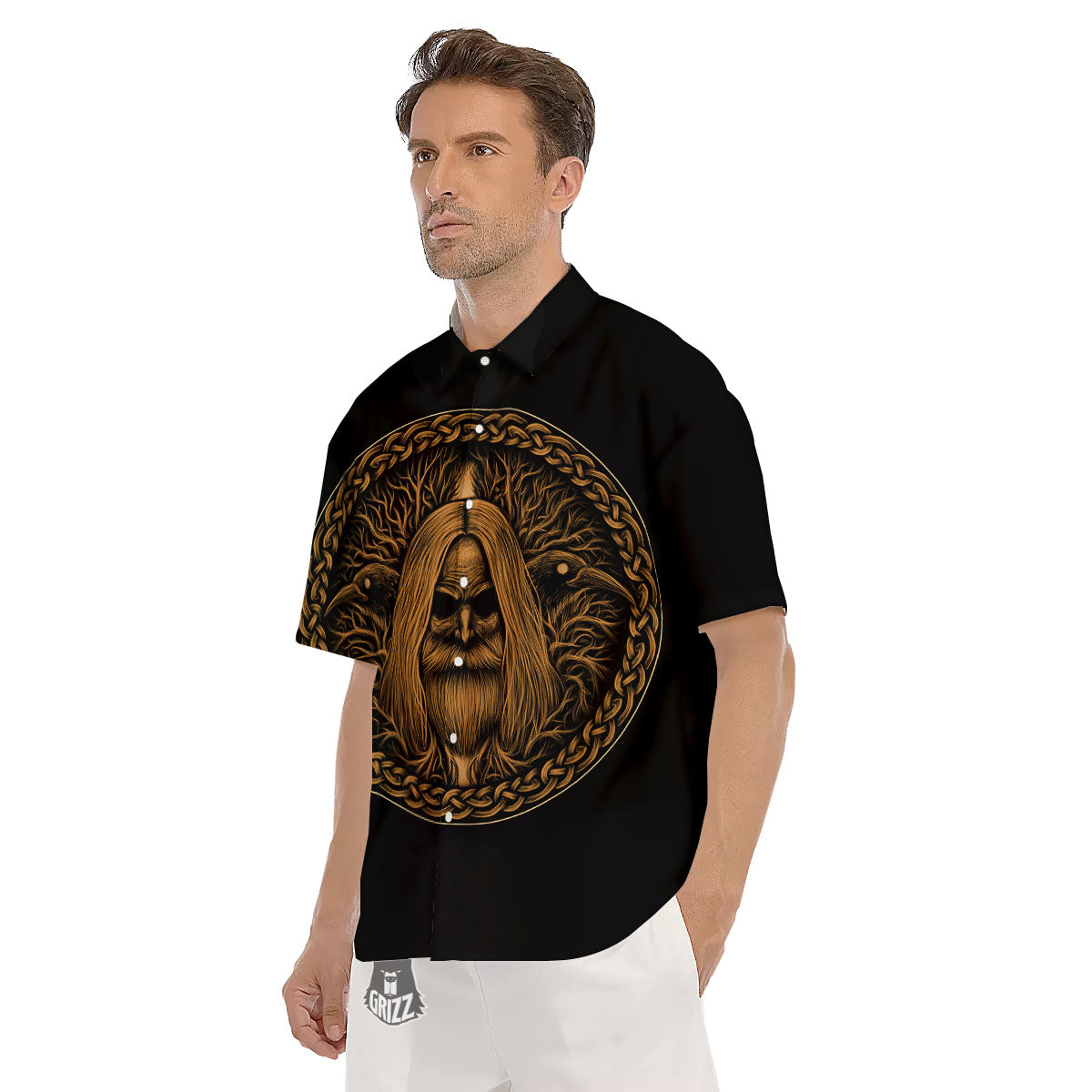Odin Gold With Muninn And Huginn Print Men's Short Sleeve Shirts-grizzshop