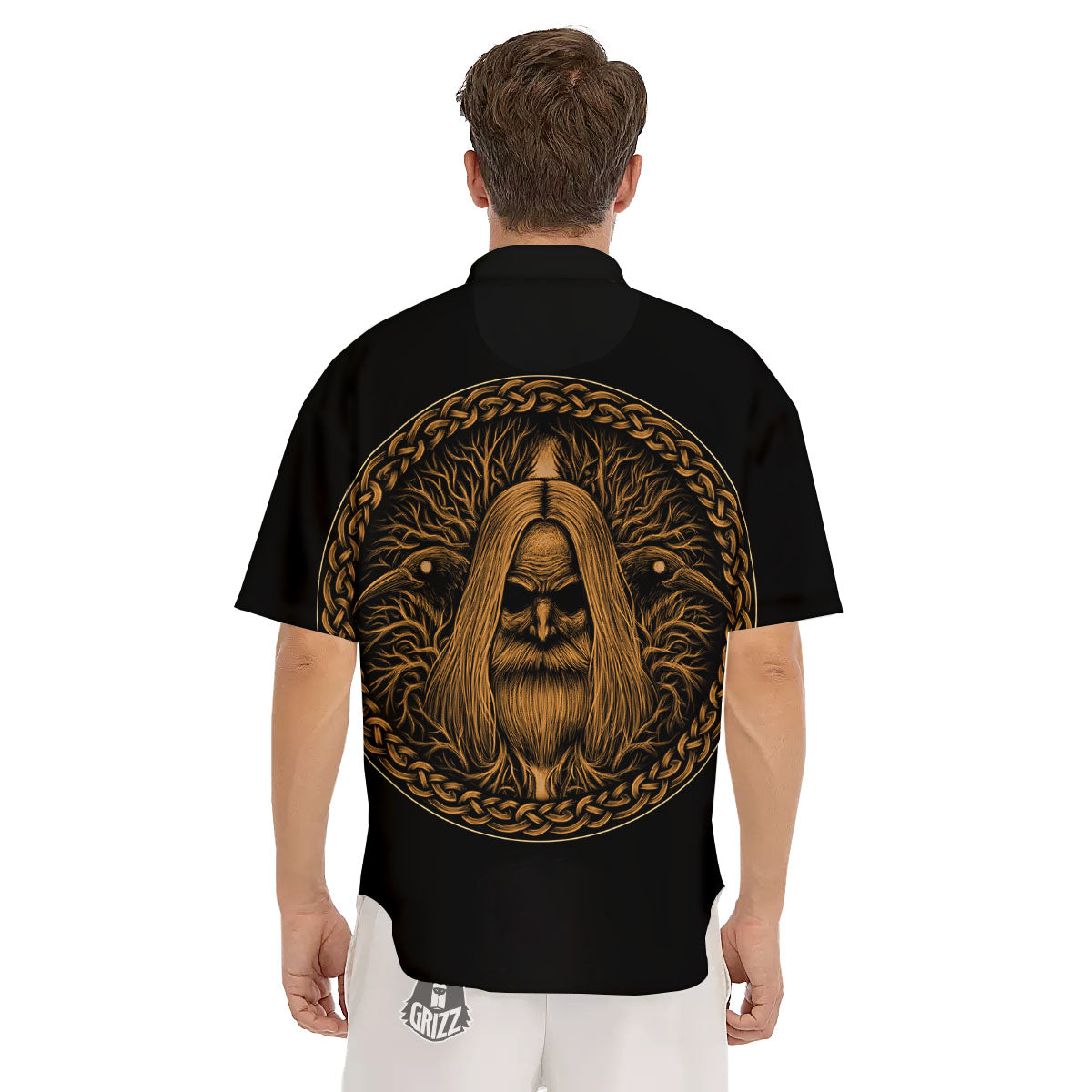 Odin Gold With Muninn And Huginn Print Men's Short Sleeve Shirts-grizzshop