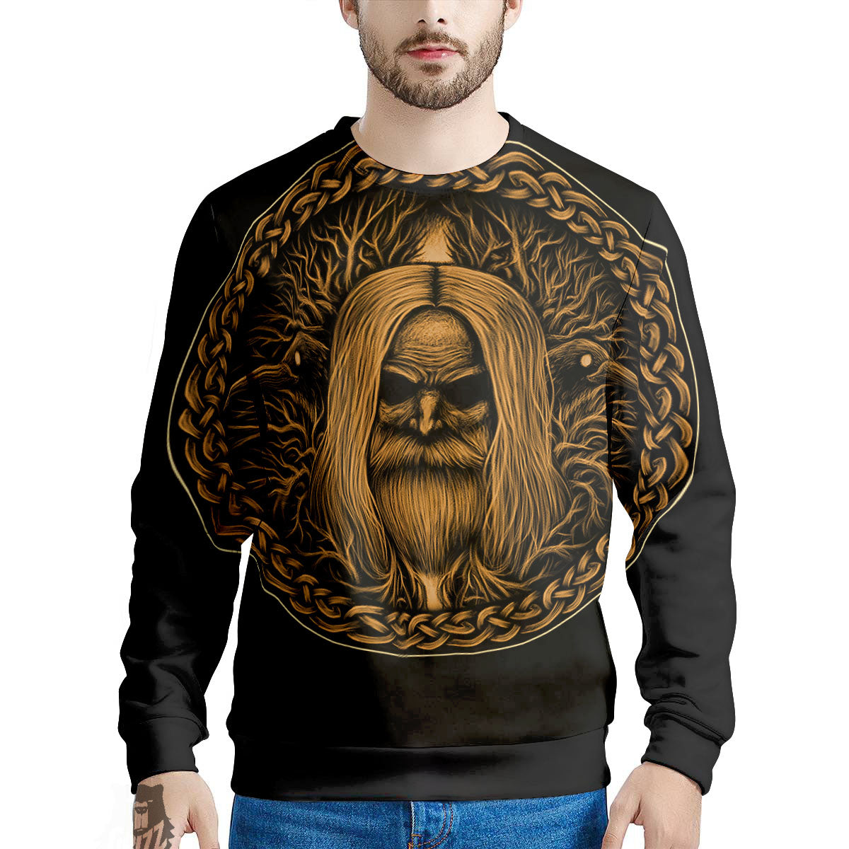 Odin Gold With Muninn And Huginn Print Men's Sweatshirt-grizzshop