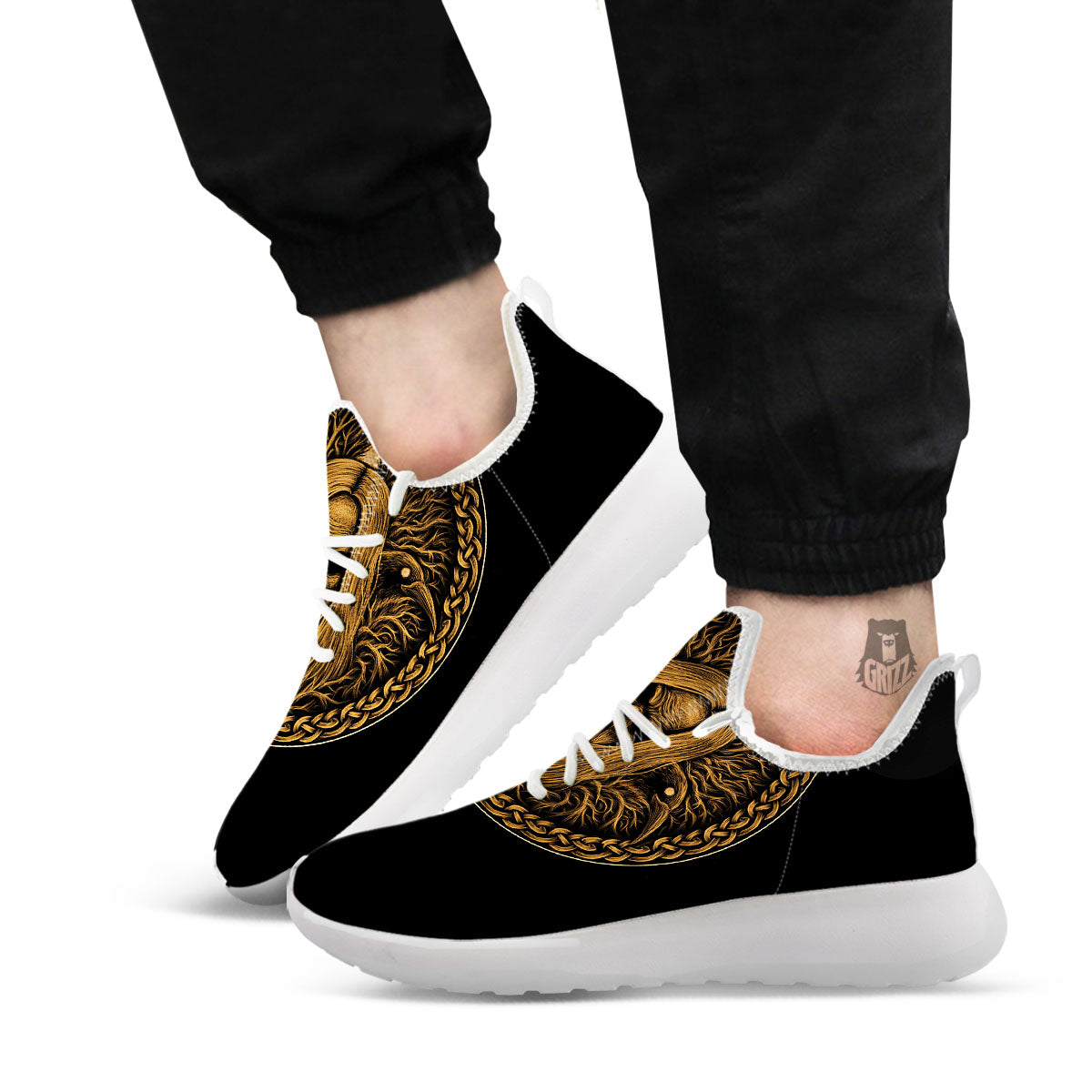 Odin Gold With Muninn And Huginn Print White Athletic Shoes-grizzshop