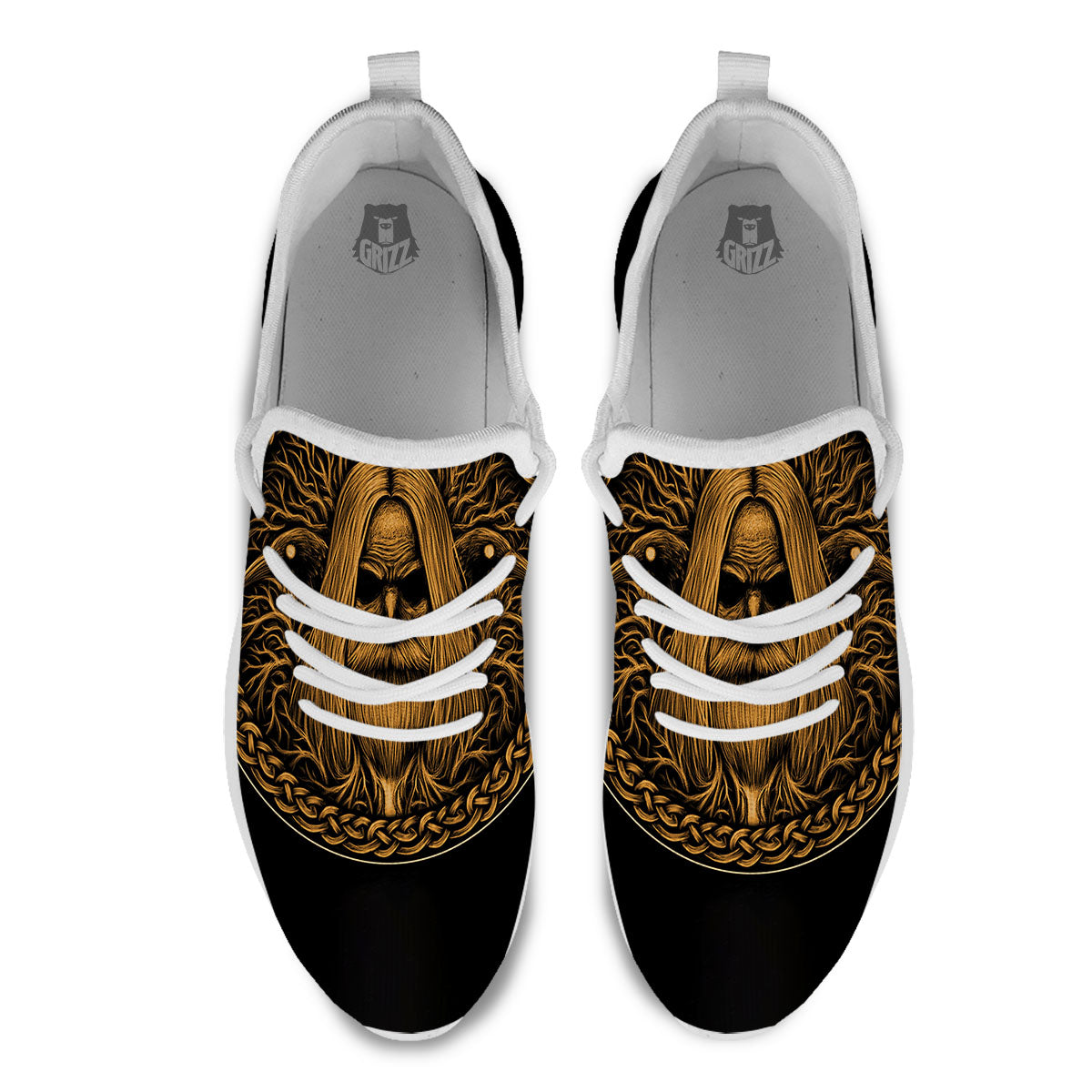 Odin Gold With Muninn And Huginn Print White Athletic Shoes-grizzshop