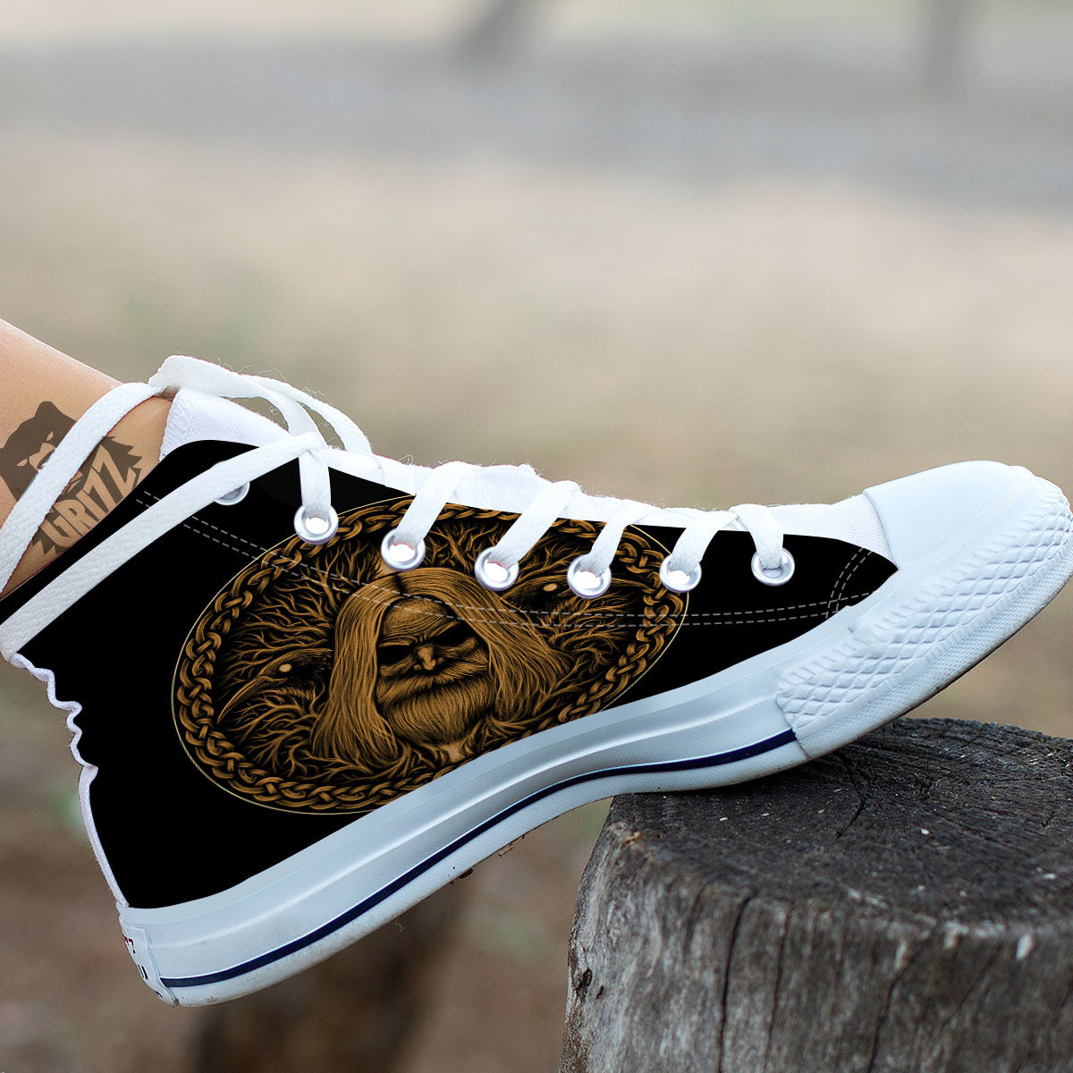 Odin Gold With Muninn And Huginn Print White High Top Shoes-grizzshop