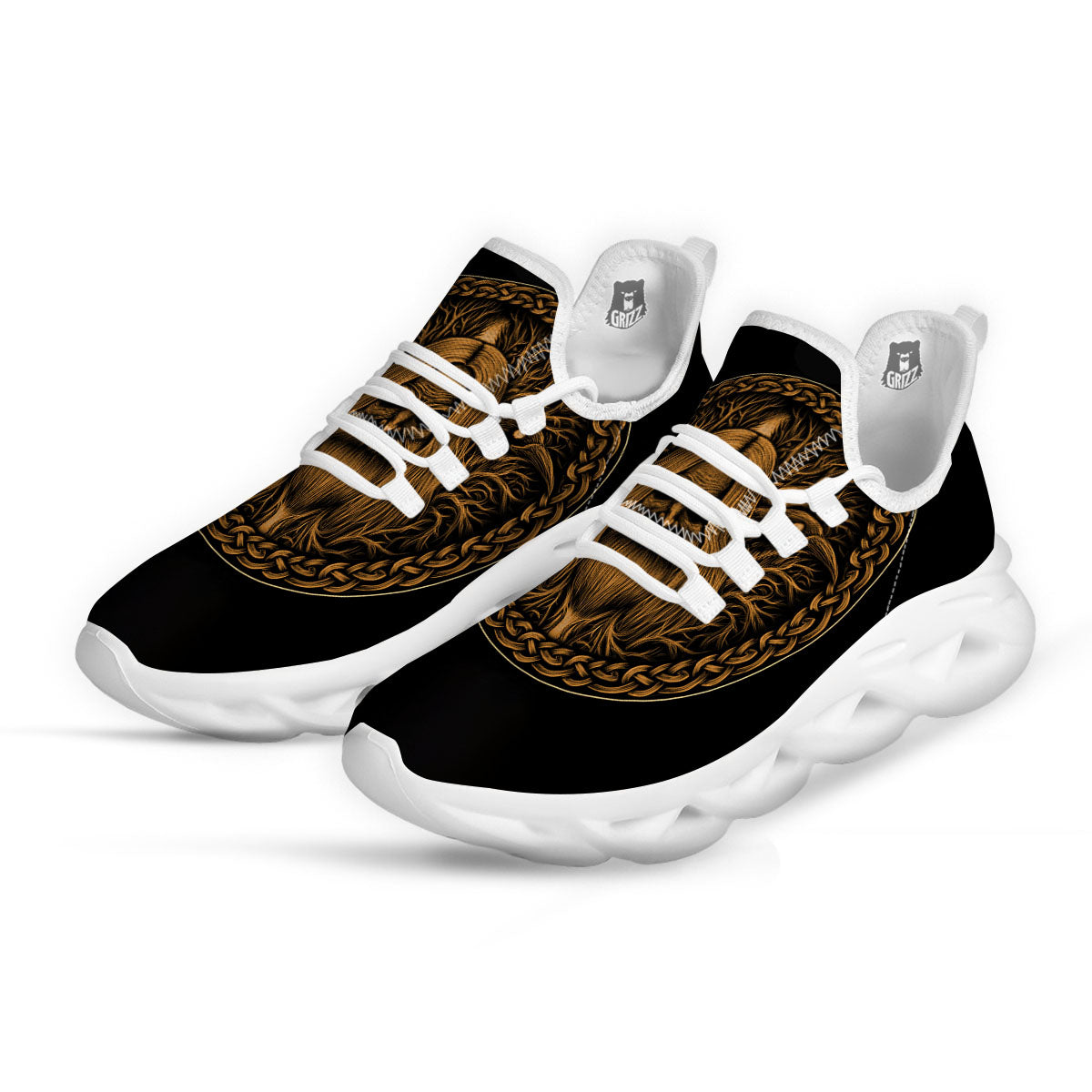 Odin Gold With Muninn And Huginn Print White Running Shoes-grizzshop