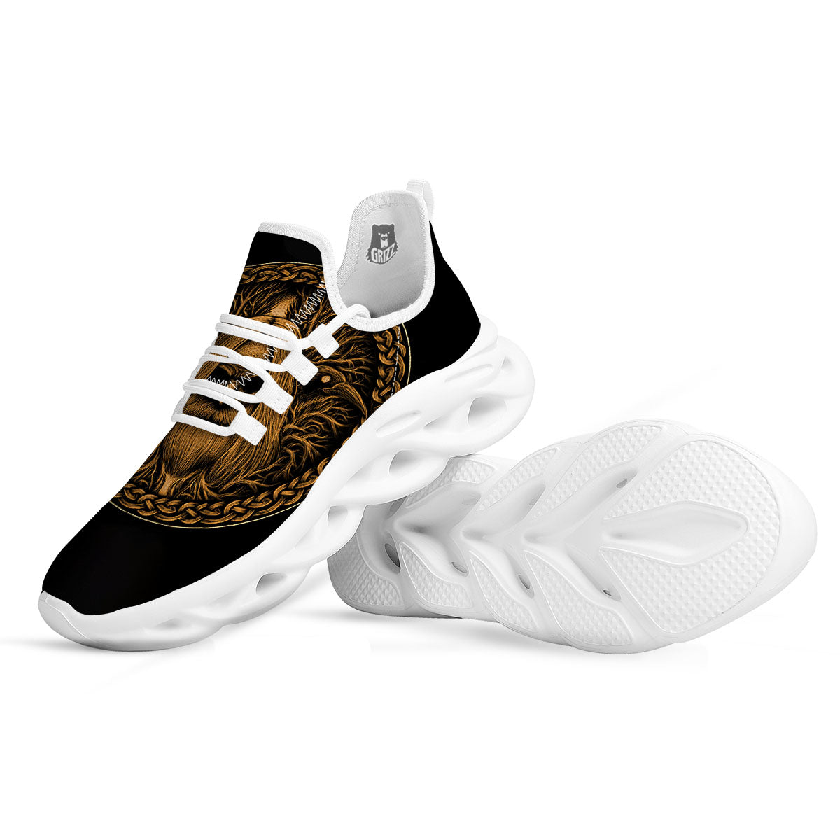 Odin Gold With Muninn And Huginn Print White Running Shoes-grizzshop