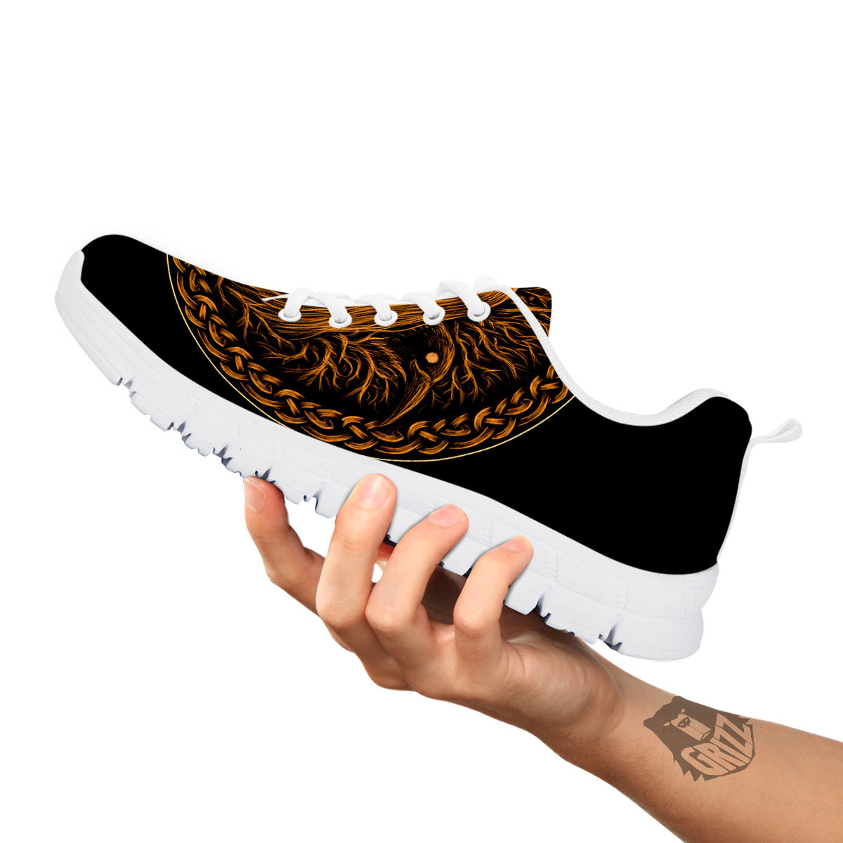 Odin Gold With Muninn And Huginn Print White Sneaker-grizzshop