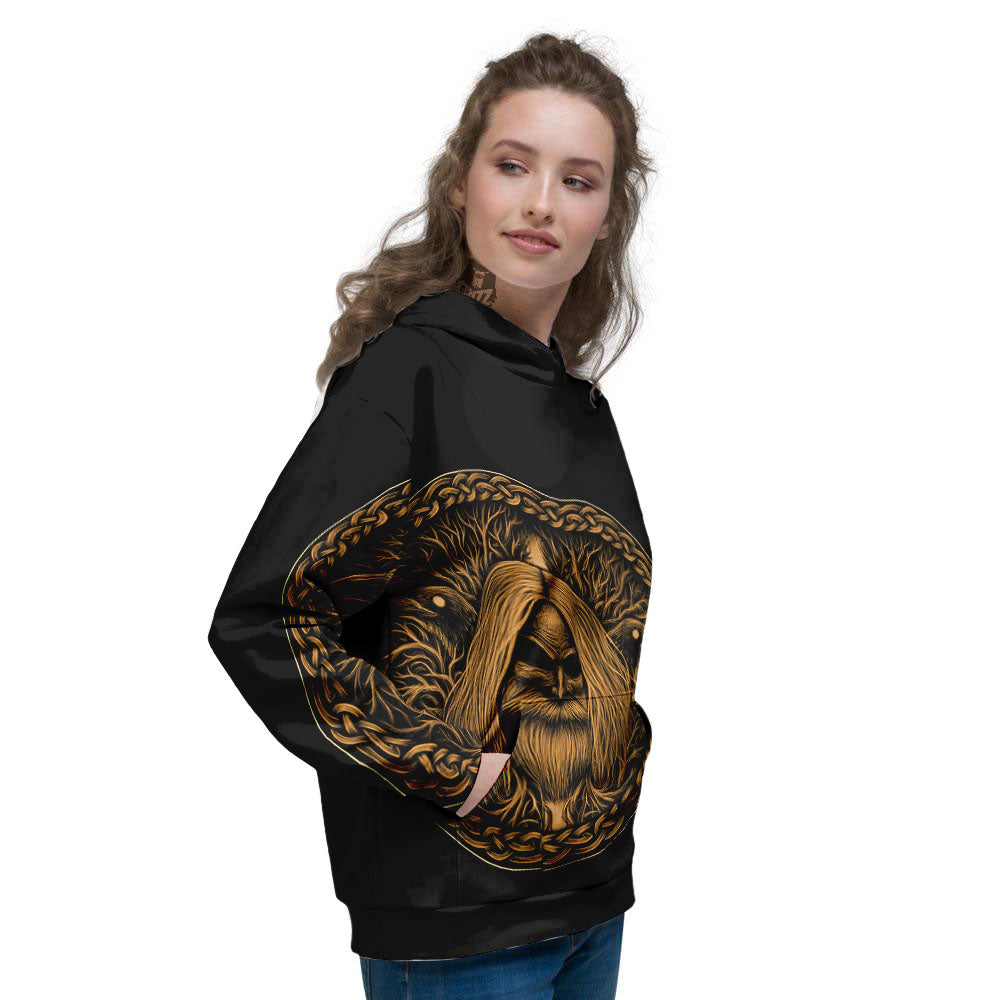 Odin Gold With Muninn And Huginn Print Women's Hoodie-grizzshop