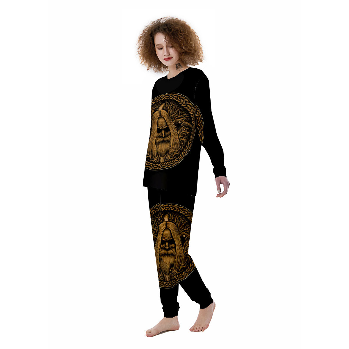 Odin Gold With Muninn And Huginn Print Women's Pajamas-grizzshop