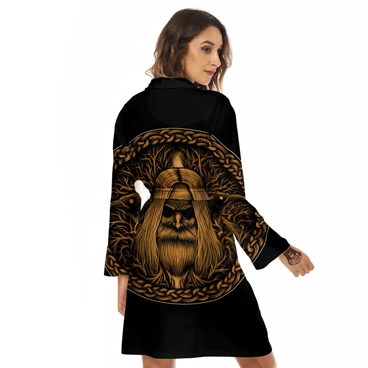 Odin Gold With Muninn And Huginn Print Women's Robe-grizzshop
