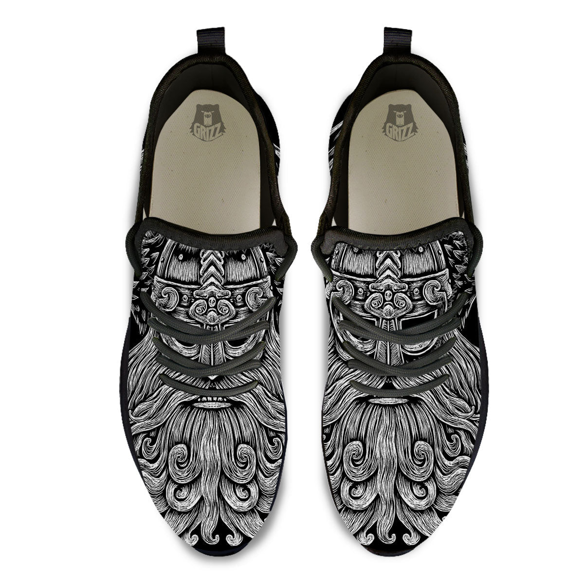 Odin With Crows White And Black Print Black Athletic Shoes-grizzshop
