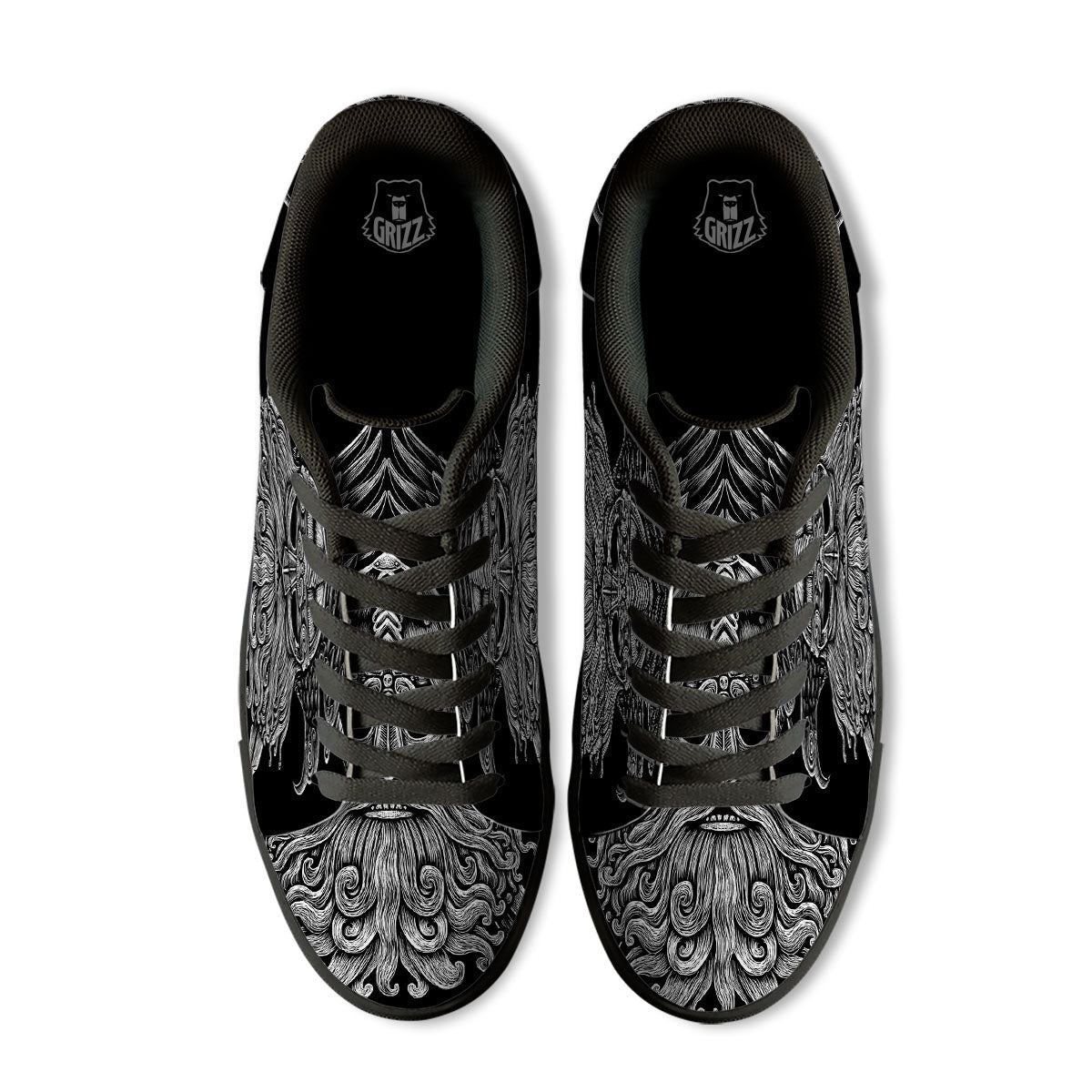 Odin With Crows White And Black Print Black Low Top Sneakers-grizzshop