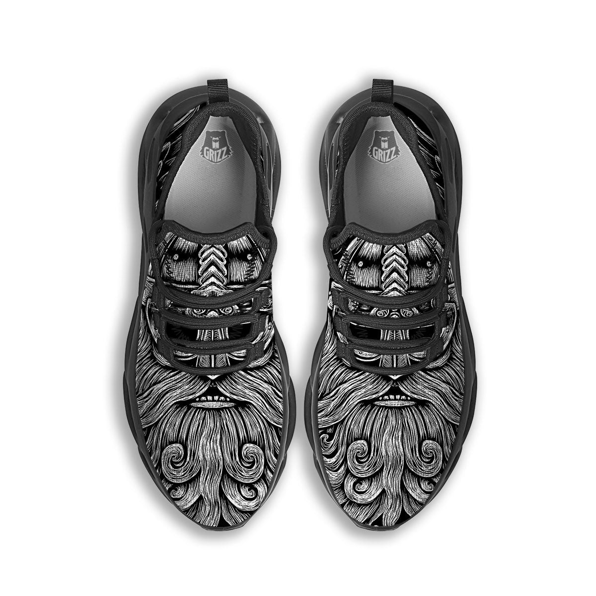 Odin With Crows White And Black Print Black Running Shoes-grizzshop