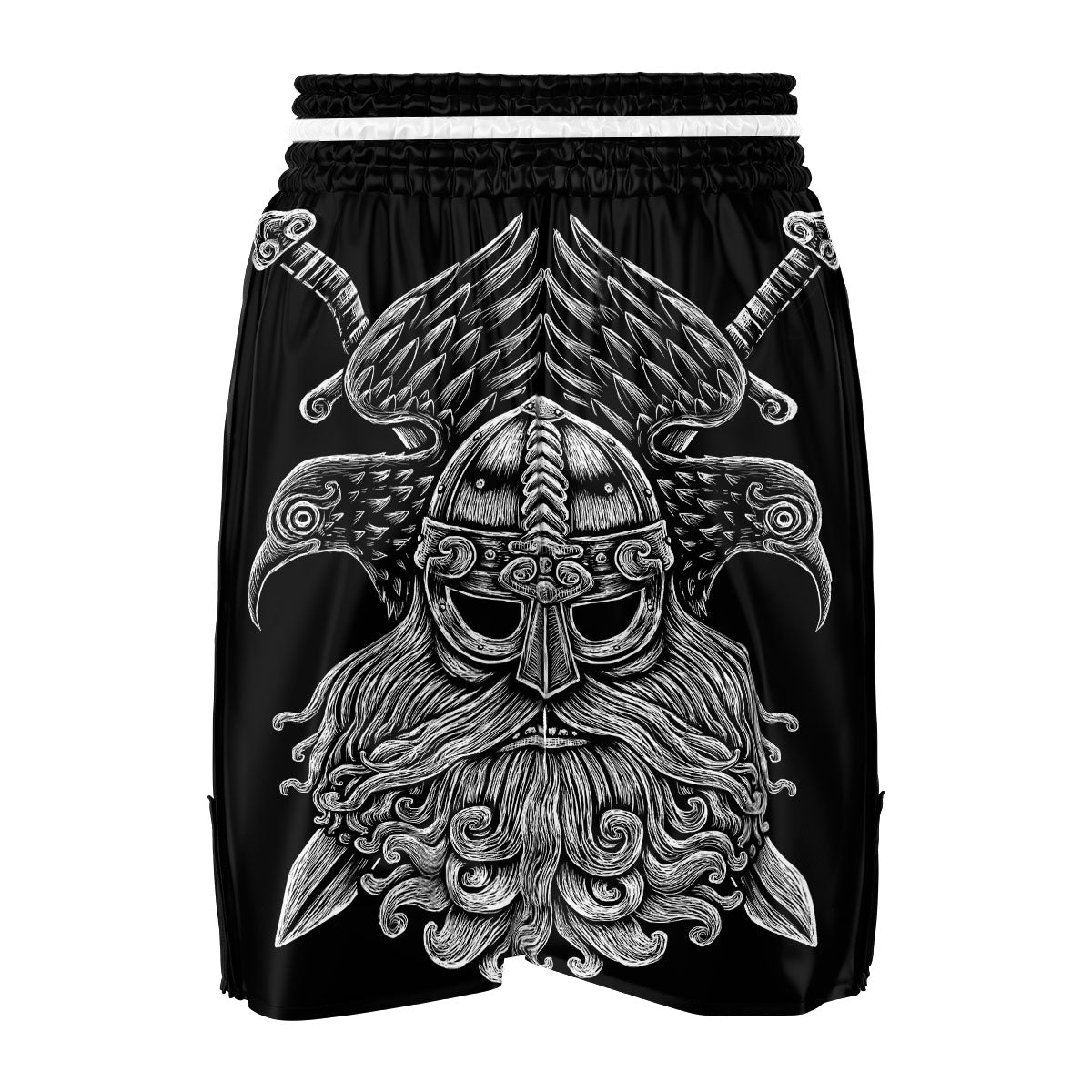 Odin With Crows White And Black Print Boxing Shorts-grizzshop
