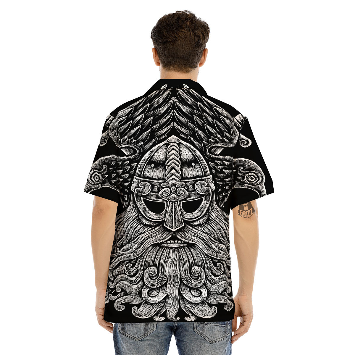 Odin With Crows White And Black Print Men's Hawaiian Shirt-grizzshop