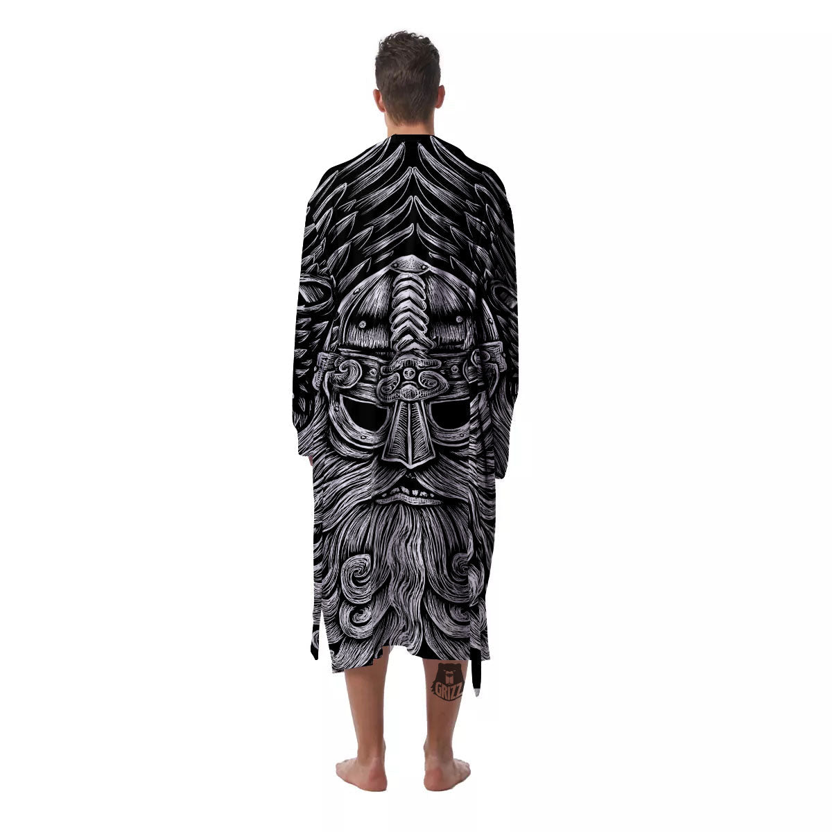 Odin With Crows White And Black Print Men's Robe-grizzshop