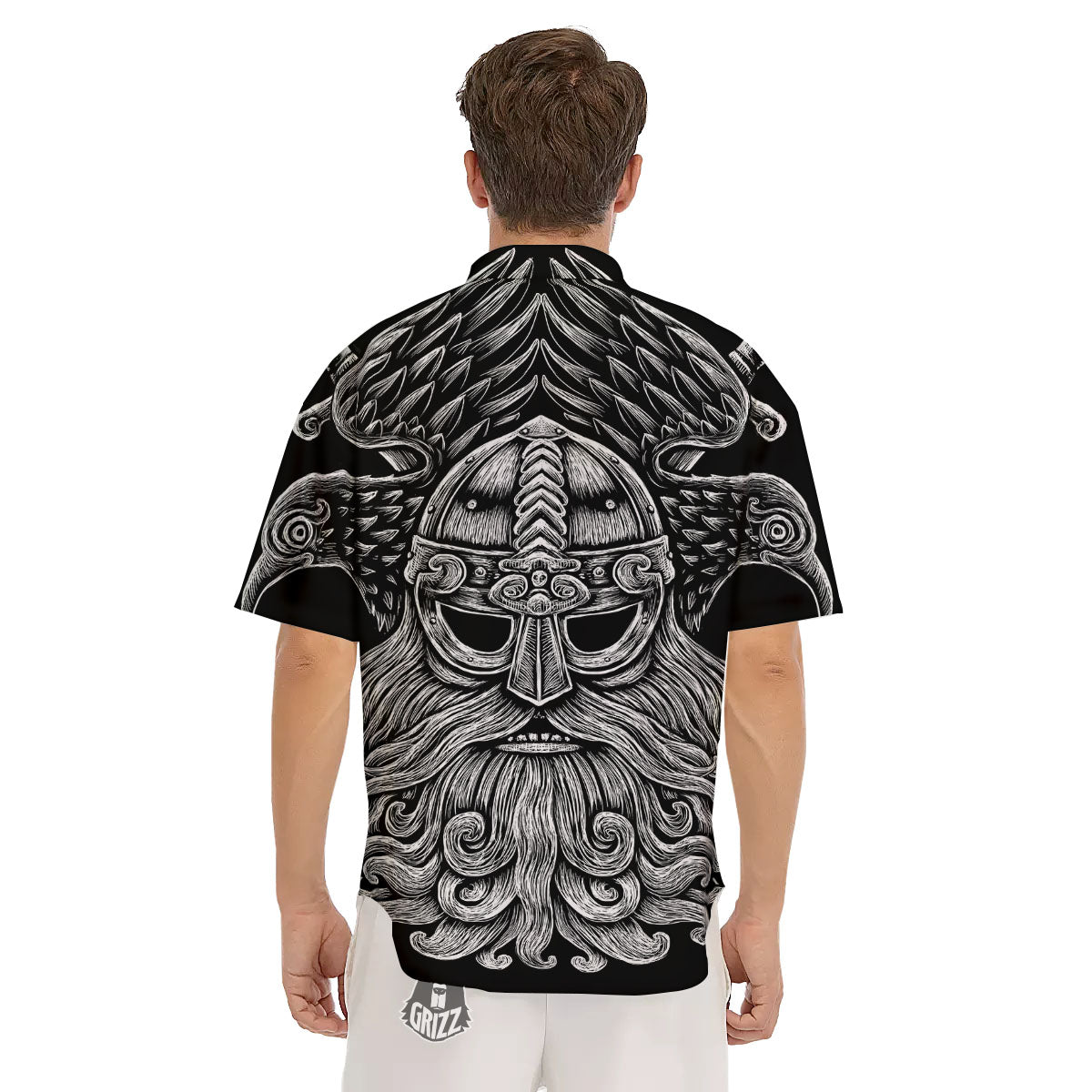 Odin With Crows White And Black Print Men's Short Sleeve Shirts-grizzshop