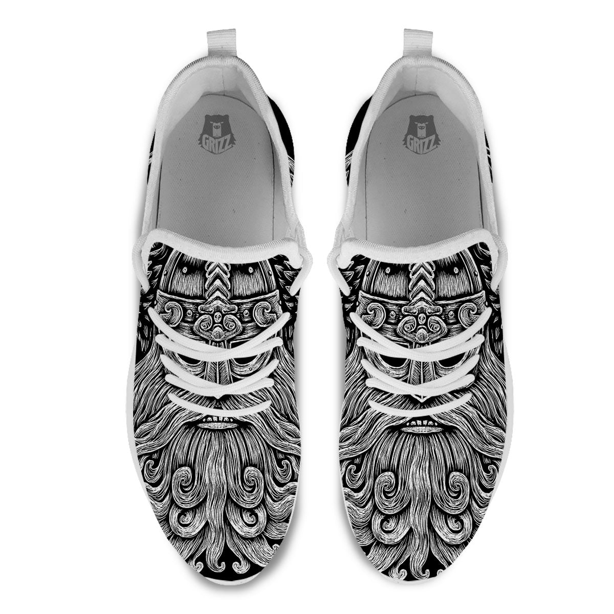 Odin With Crows White And Black Print White Athletic Shoes-grizzshop