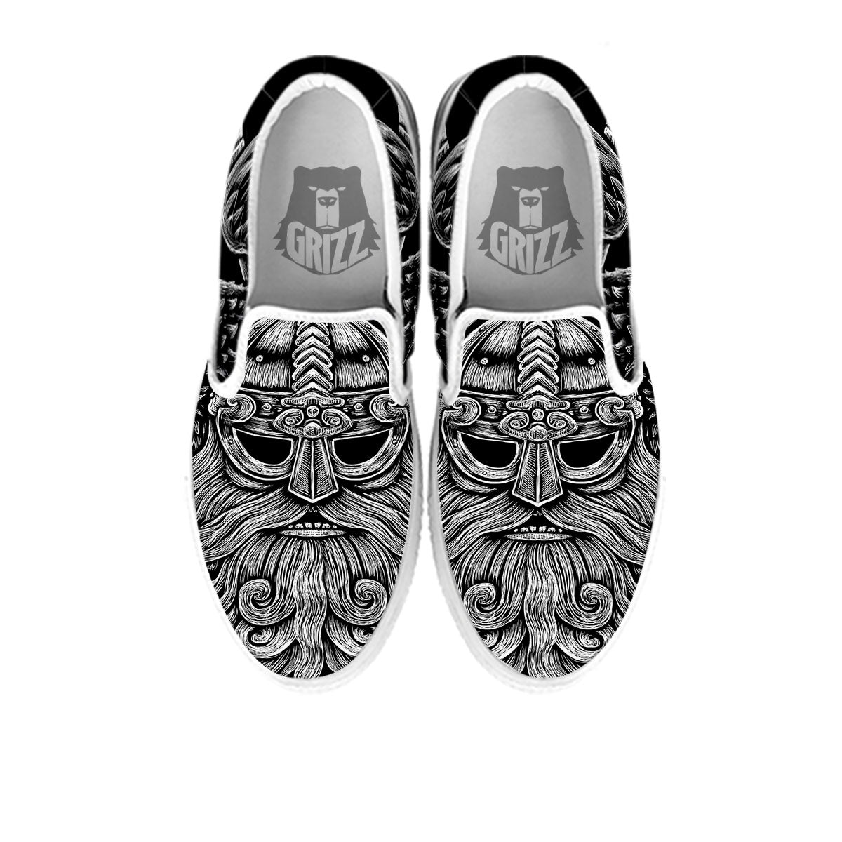 Odin With Crows White And Black Print White Slip On Shoes-grizzshop