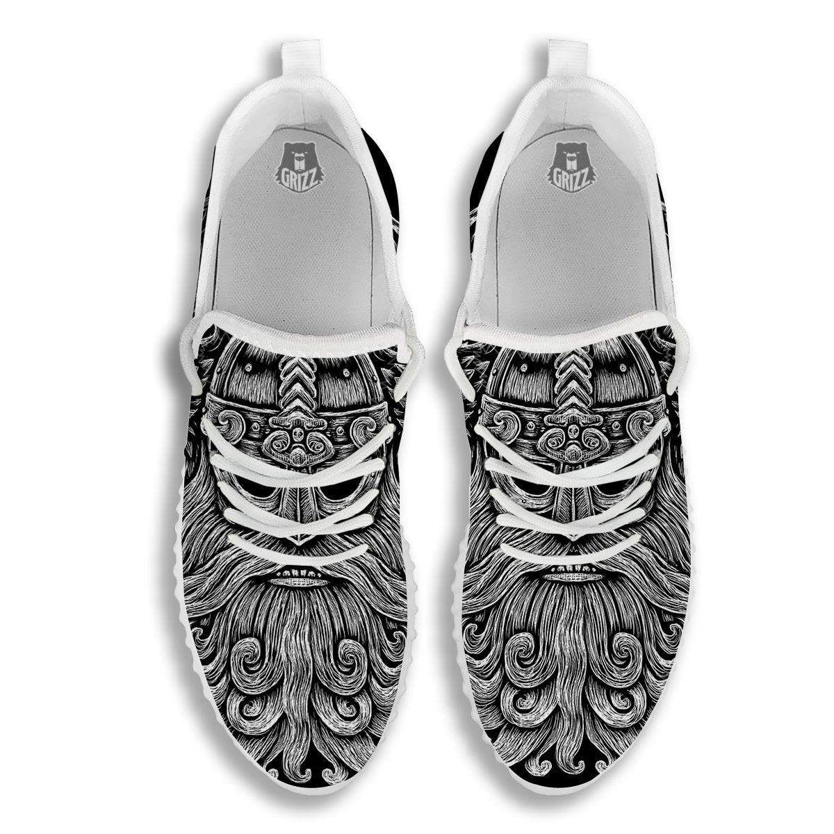 Odin With Crows White And Black Print White Walking Shoes-grizzshop