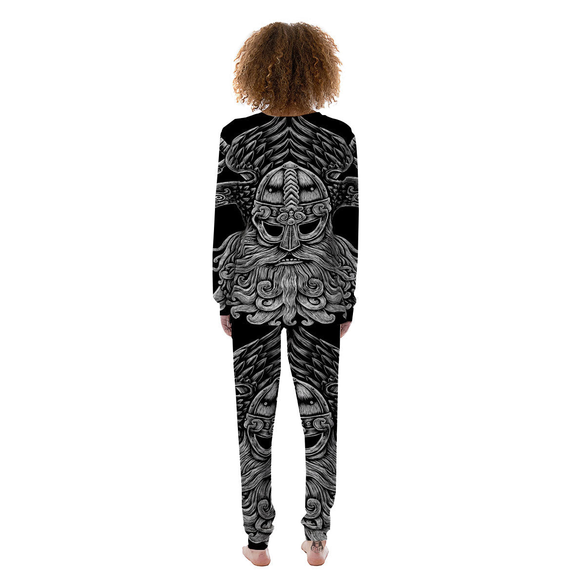 Odin With Crows White And Black Print Women's Pajamas-grizzshop
