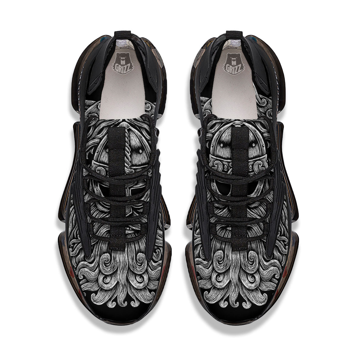 Odin With Wolfs White And Black Print Black Gym Shoes-grizzshop