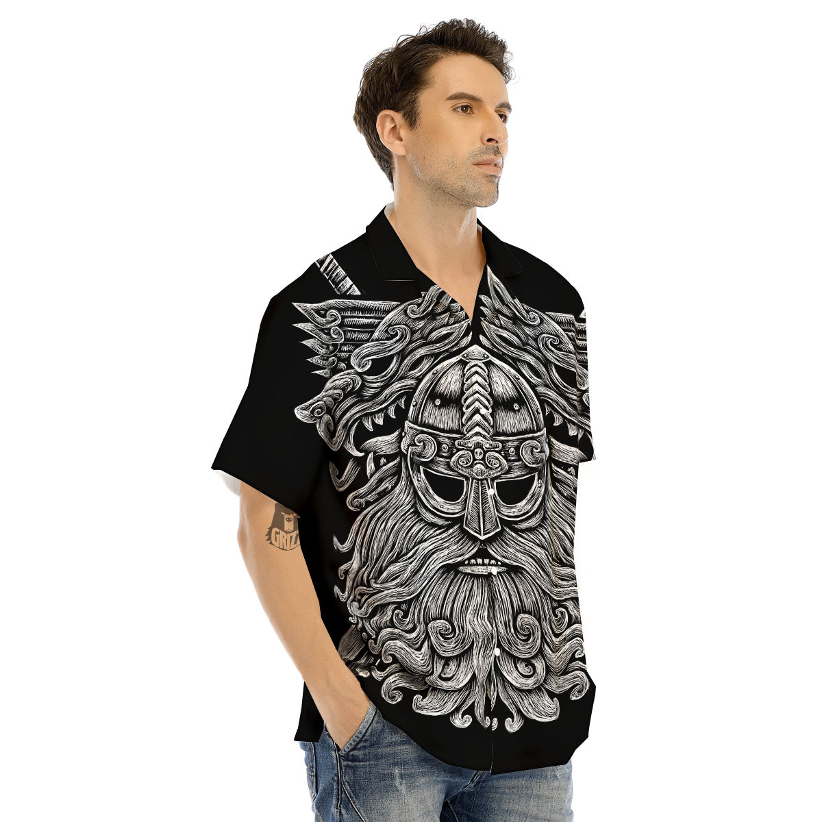 Odin With Wolfs White And Black Print Men's Hawaiian Shirt-grizzshop