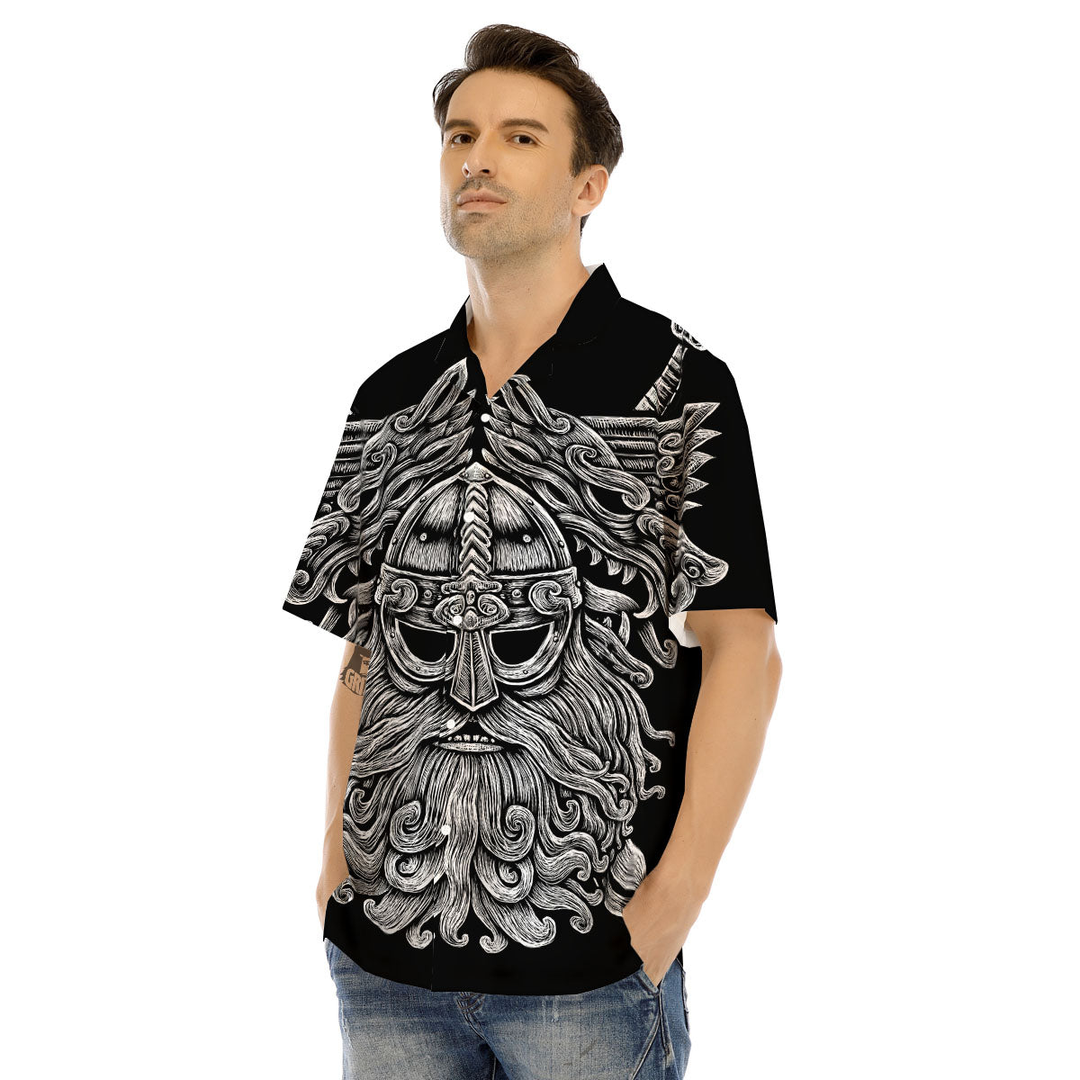 Odin With Wolfs White And Black Print Men's Hawaiian Shirt-grizzshop