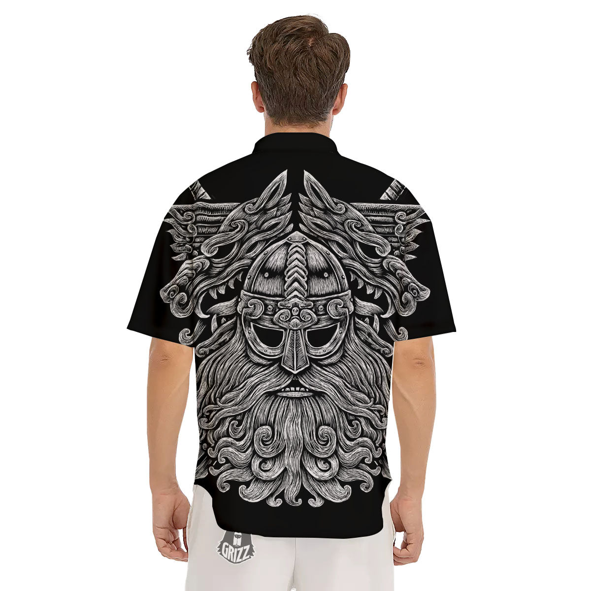 Odin With Wolfs White And Black Print Men's Short Sleeve Shirts-grizzshop