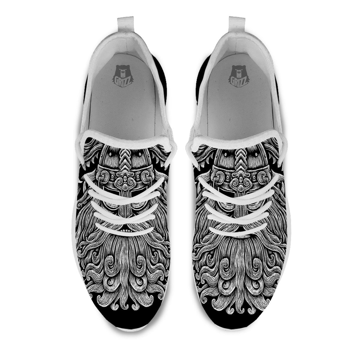 Odin With Wolfs White And Black Print White Athletic Shoes-grizzshop