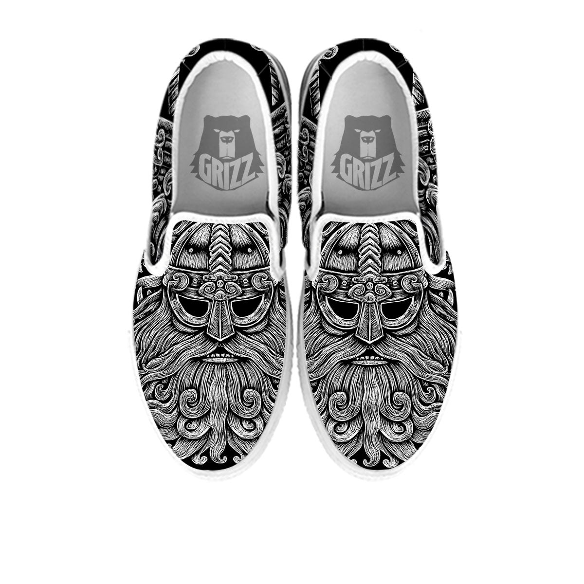 Odin With Wolfs White And Black Print White Slip On Shoes-grizzshop