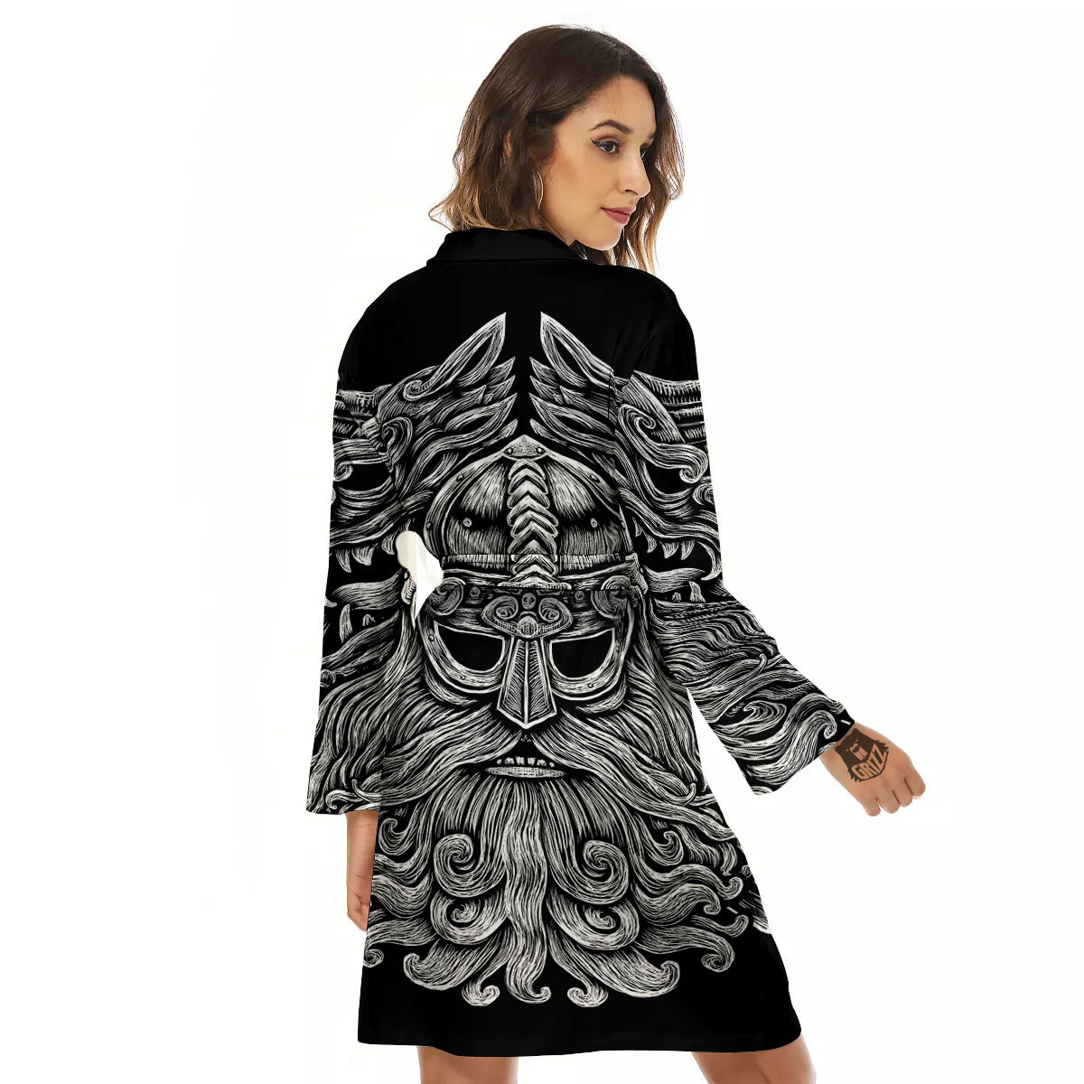 Odin With Wolfs White And Black Print Women's Robe-grizzshop