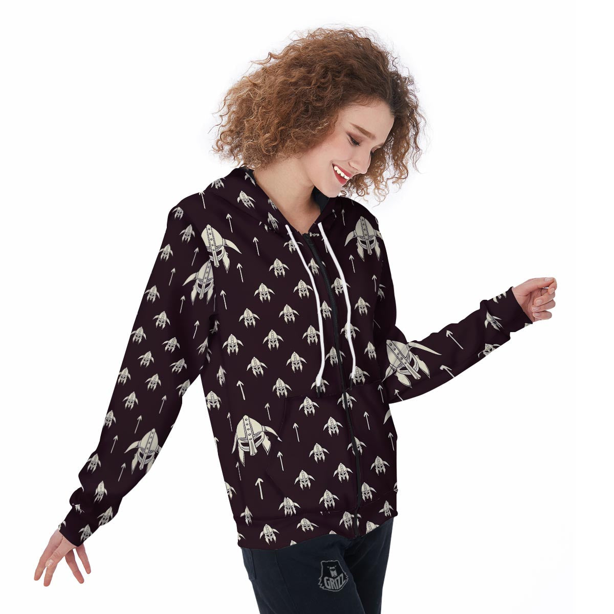 Odin's Mask Viking Women's Zip Up Hoodie-grizzshop