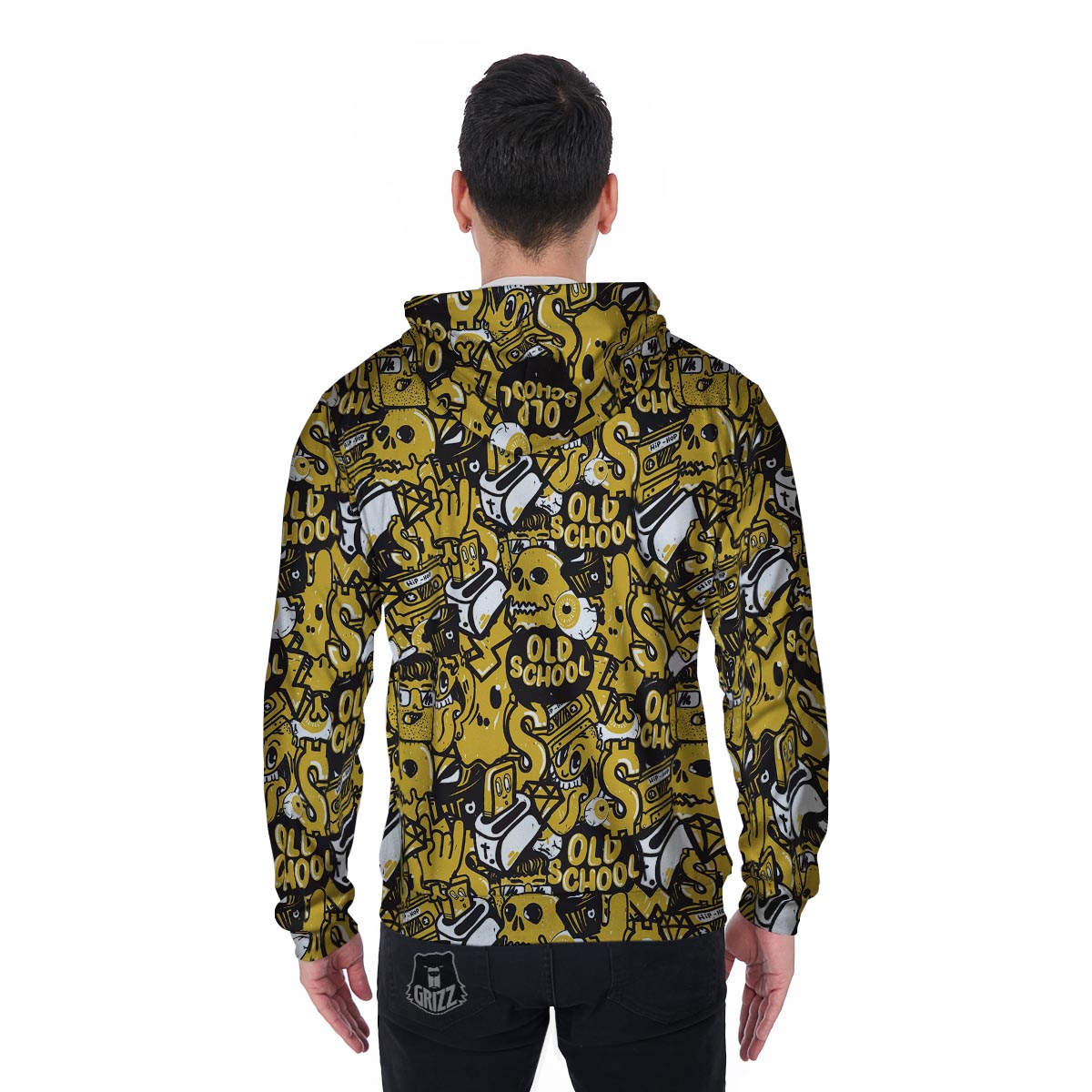 Old School HipHop Print Men's Zip Up Hoodie-grizzshop
