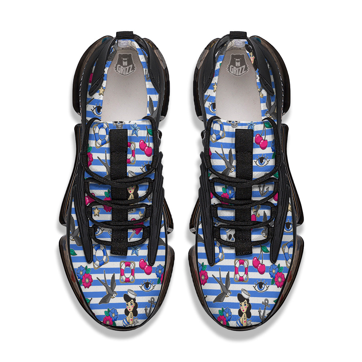 Old School Sailor Striped Print Pattern Black Gym Shoes-grizzshop