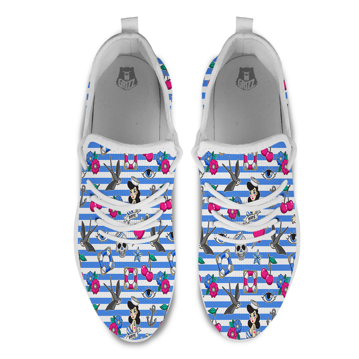 Old School Sailor Striped Print Pattern White Athletic Shoes-grizzshop