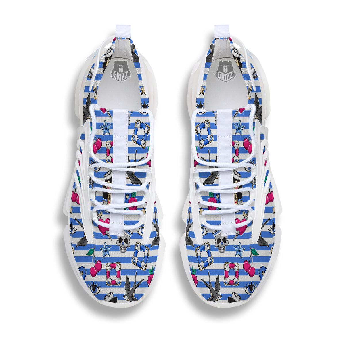 Old School Sailor Striped Print Pattern White Gym Shoes-grizzshop