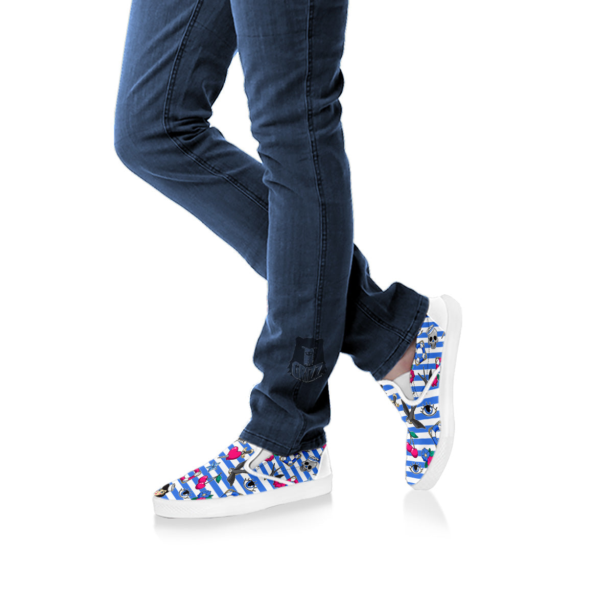 Old School Sailor Striped Print Pattern White Slip On Shoes-grizzshop