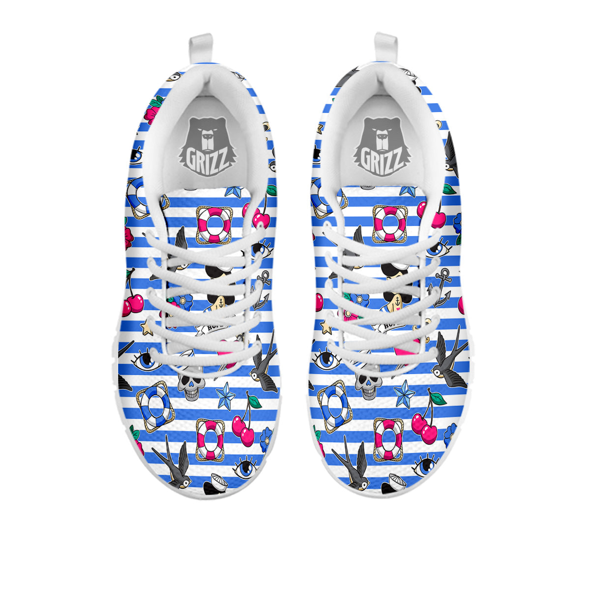Old School Sailor Striped Print Pattern White Sneaker-grizzshop