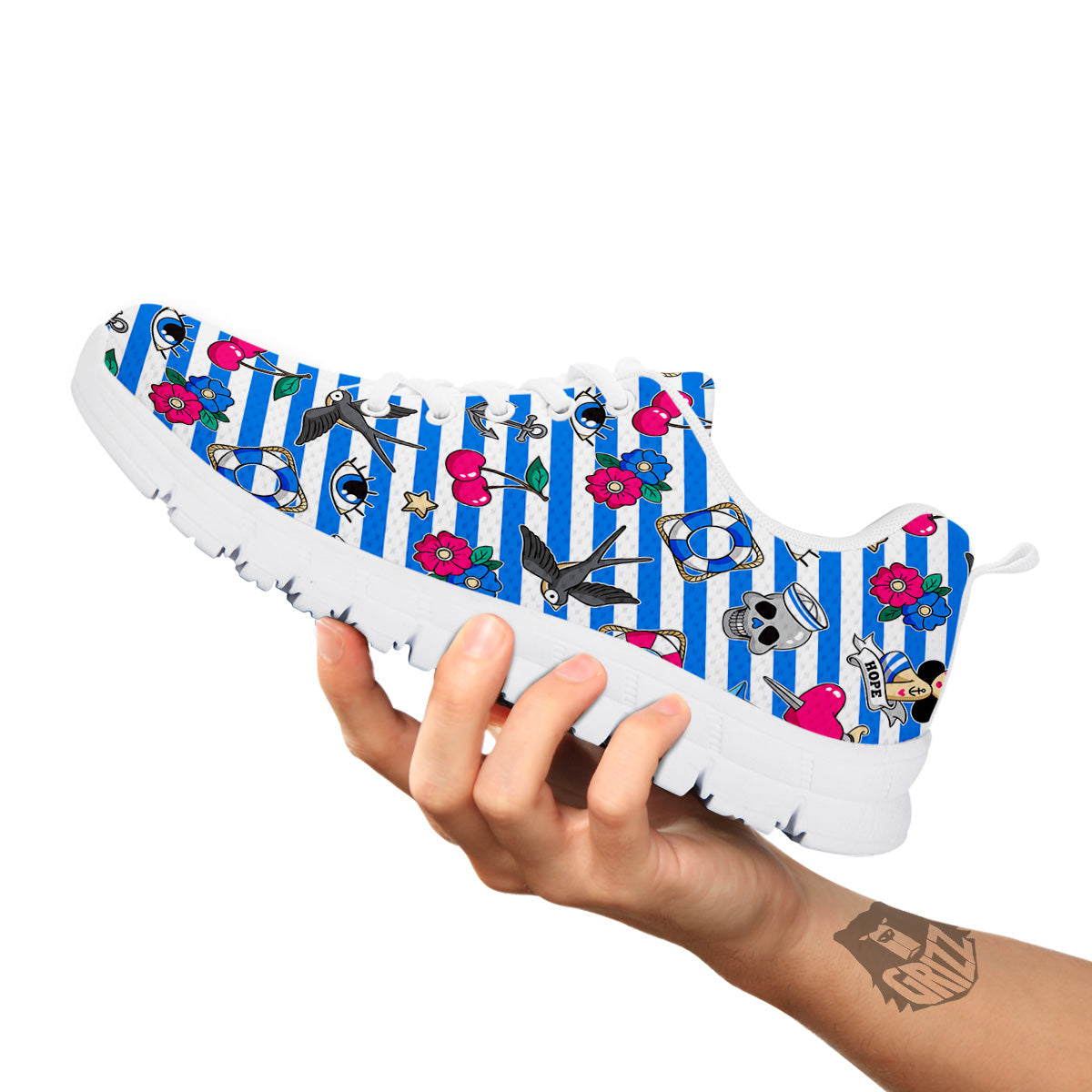 Old School Sailor Striped Print Pattern White Sneaker-grizzshop