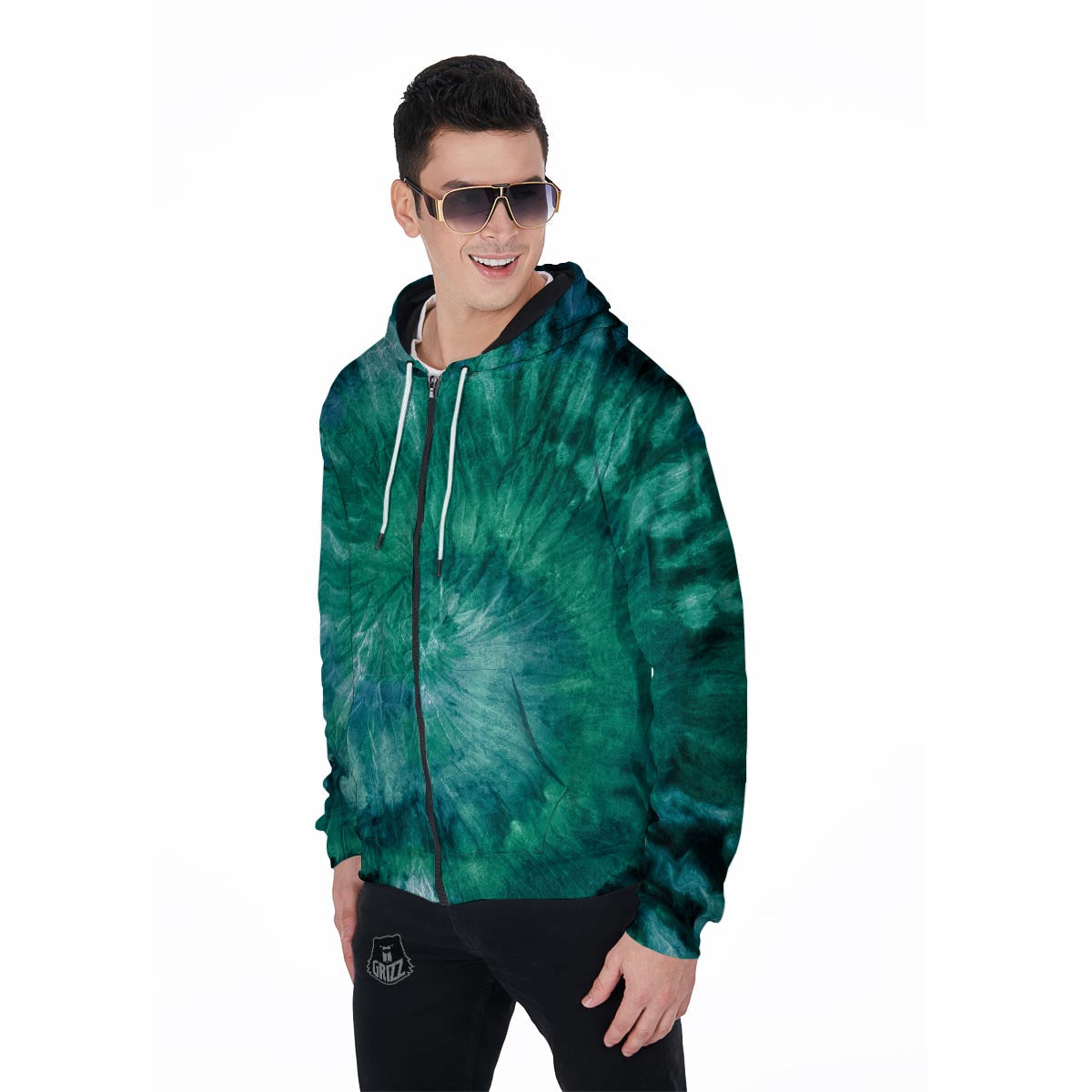 Olive Green Tie Dye Men's Zip Up Hoodie-grizzshop